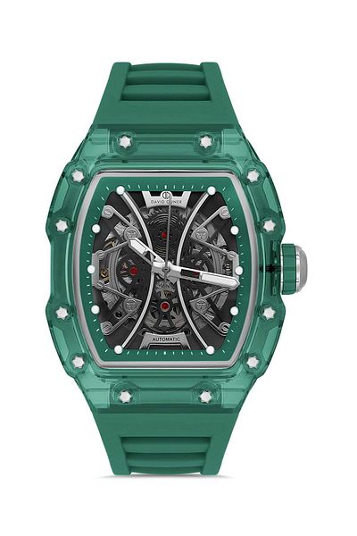 DAVID GUNER Men's Watch - Black Dial, Automatic Green Silicone Band - Dg-8628Gd-Zj2