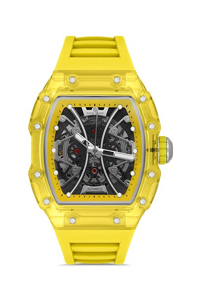 DAVID GUNER Black Dial Automatic Silicone Band Men's Wrist Watch - Dg-8628Gd-Zr2
