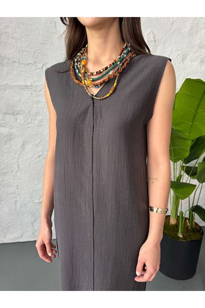 Elif Özbey Butik Φόρεμα Tnsl με λεπτομέρεια σε σκούρο καφέ