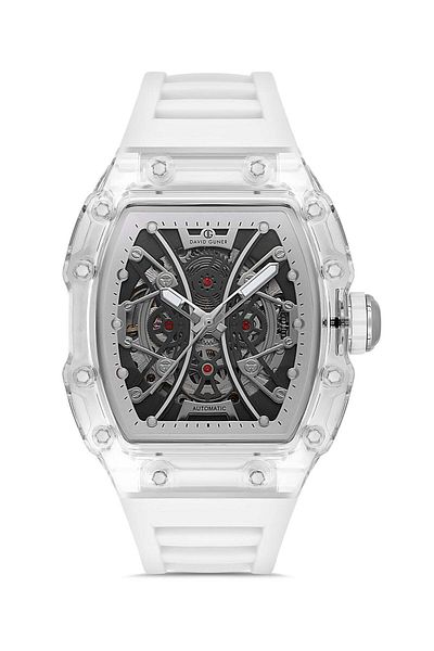 DAVID GUNER Black Dial Automatic White Silicone Band Men's Wrist Watch - Dg-8628Gd-A2