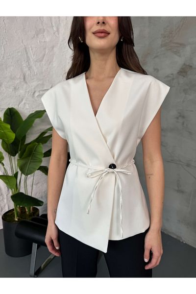 Elif Özbey Butik White Design Single Button Vest