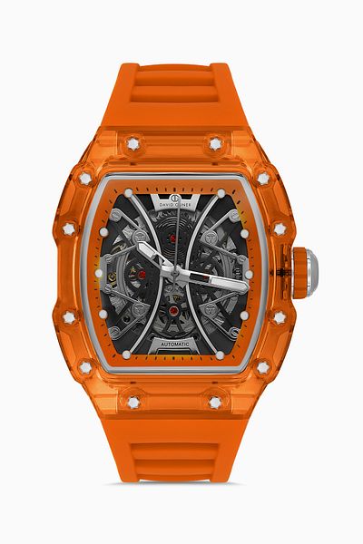 DAVID GUNER Black Dial Automatic Orange Silicone Band Men's Wrist Watch - Dg-8628Gd-Z12