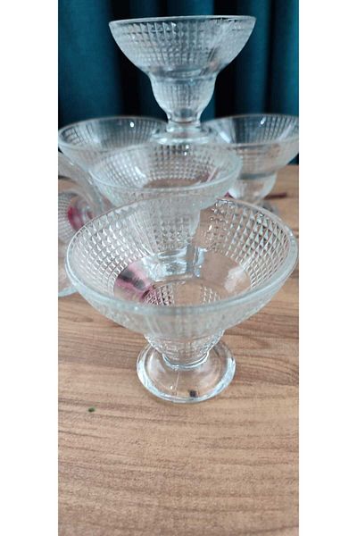 ORTAKÖY CENNETİ 6 Ad Glass Pedestal Ice Cream Sundae Snack Bowl 110 ml Volume 8 cm Height 9 cm Mouth Measurement