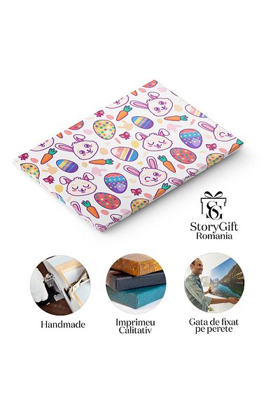 StoryGift Romania Tablou Canvas: Model De Paste Cu Iepurasi, Oua Si Morcovi, Sarbatoare De Primavara In Familie