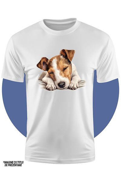 StoryGift Romania Tricou Copii Cu Un Catel Care Doarme Dus, Somn Adanc, In Lumea Viselor, Alb, Maro, Oboseal