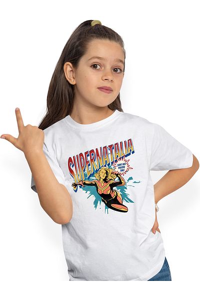 StoryGift Romania Tricou Copii Fete Super Natalia, Supererou Sunt Aici Pentru Tine 100% Bumbac, Unisex, Alb,