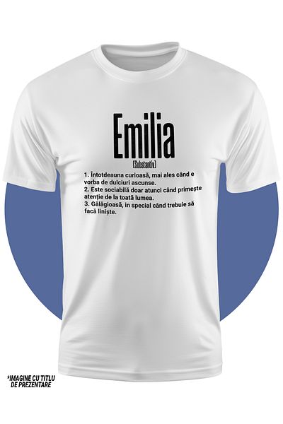 StoryGift Romania Tricou Copii Fete Cu Numele Emilia, si Mesaj Amuzant, Curioasa, Sociabila, Galagioasa 100%