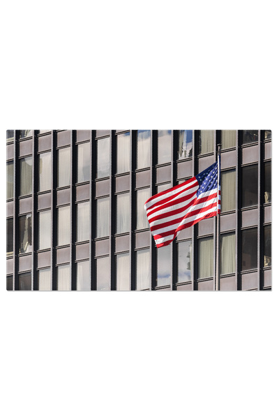 StoryGift Romania Tablou Canvas Steaguri Nationale Americane Deasupra Cladirii Din Chicago, America, Chicago, Arh