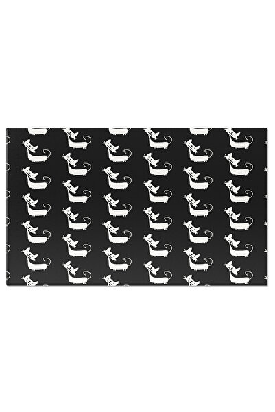 StoryGift Romania Tablou Canvas: Alb-negru In Creativitate, Pisica Ilustrata Intr-un Pattern Amuzant