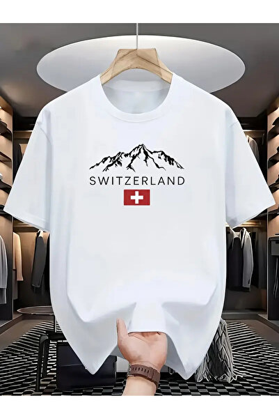 AEMİ Unisex Švajcarska Štampano Oversize kroj okrugla kragna T-shirt