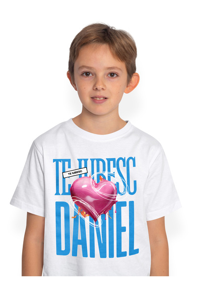 StoryGift Romania Tricou Copii Baieti Te Iubesc Daniel, Dragoste, Inima, Iubi...