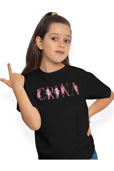 StoryGift Romania Tricou Copii Fete Cu Numele Crina, Floral, Colorat, Creativ, Frumos, Unicat 100% Bumbac, U