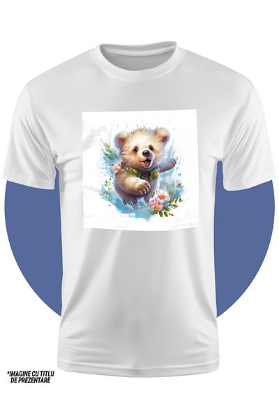 StoryGift Romania Tricou Copii Cu Un Ursulet, Ilustratie, Alb, Flori, Plante, Natura, Abstract, Pete De Culo