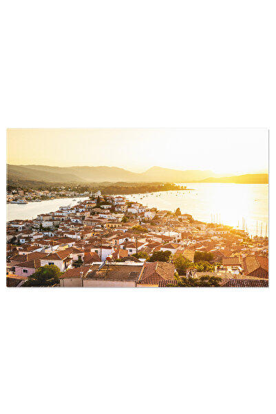 StoryGift Romania Tablou Canvas: Apus La Poros, Grecia - Oras La Marea Egee