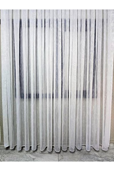 BBB Dot Line Patterned Stylish Tulle Curtain Ecru 1 E 3 Pleated Et5003Santuk