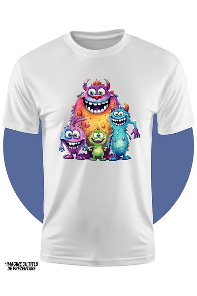 StoryGift Romania Tricou Copii Cu Niste Monstri Veseli, Ilustratie, Bucurie, Forme Ciudate, Creaturi, Ferici