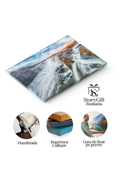 StoryGift Romania Tablou Canvas Privire Uimitoare La Fossalar In Islanda Apa, Calatorie, Iarba, Peisaj, Nor. 968