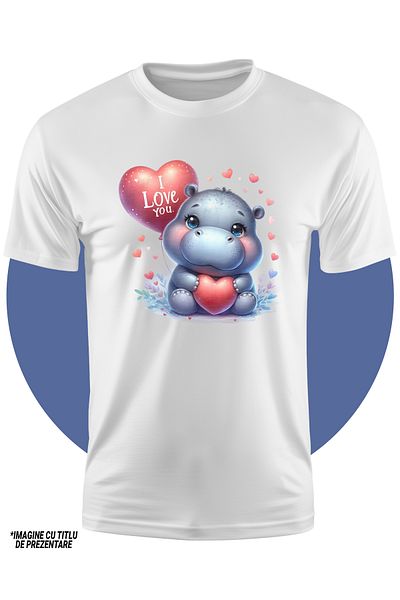 StoryGift Romania Tricou Copii Cu Un Pui De Hipopotam Timid, Ilustratie, Animalut Salbatic, Tine O Inima In