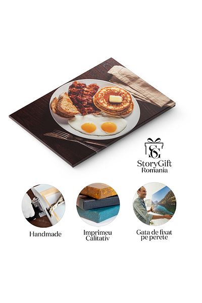 StoryGift Romania Canvas Print - American Breakfast With Bacon, Eggs And Toast, A Culinary Delight In A Pi