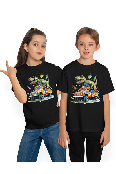 StoryGift Romania Tricou Copii cu un dinozaur care sta in portbagajul unei ma...