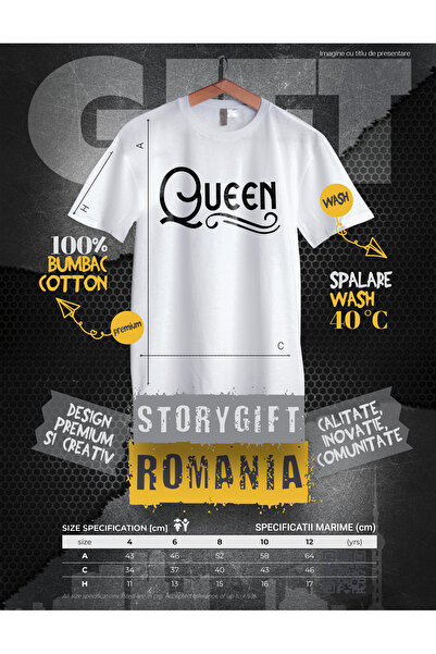 StoryGift Romania Children's T-shirt For Those Who Think They Are Queens - Mofturi 100% Cotton, Unisex, White, 12 Years, 1