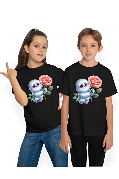 StoryGift Romania Tricou Copii cu Yeti care tine un trandafri, micut, omul za...