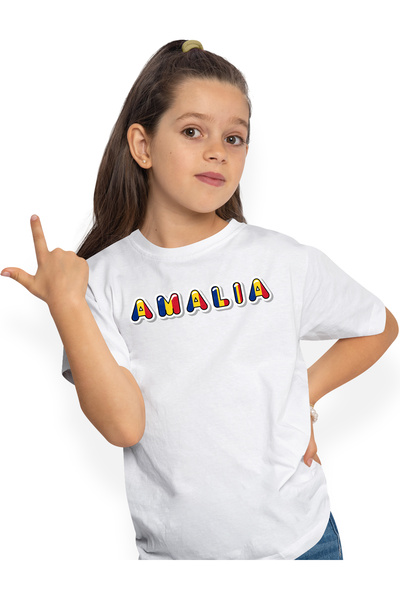 StoryGift Romania Tricou Copii Fete Cu Numele Amalia, Romania, Suporter, Stea...