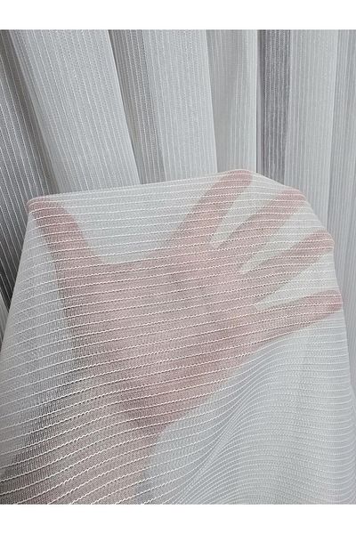 BBB Striped Transparent Glitter Stylish Tulle Curtain Ecru 1 E 2.5 Pleated Et4020Simli