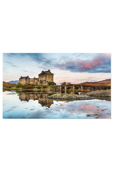 StoryGift Romania Tablou Canvas Rasrit Peste Castelul Eilean Donan In Scotia, Vedere, Alsh, Antic, Castel, Plaja.