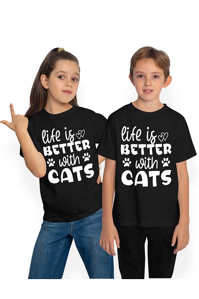 StoryGift Romania Tricou Copii Pentru Iubitorii De Pisici Cu Mesajul In Limba Engleza "life Is Better With C