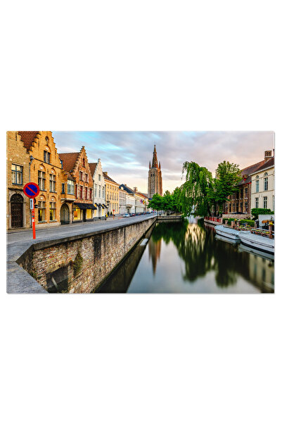 StoryGift Romania Tablou Canvas Panorama Oras Bruges Cu Biserica Noastra Doamna Orasul Medieval Infrumusetat De