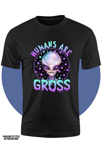 StoryGift Romania Tricou Copii Cu Un Extraterestru, Ilustratie, Oamenii Sunt Groaznici, Cerc, Mesajul "human