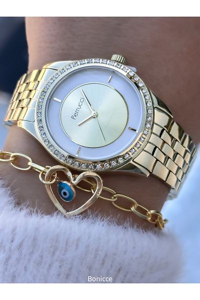 Ferrucci Yellow Color, Steel Cord, Waterproof, Snake Model Women's Wristwatch Bracelet in Special Gift Box