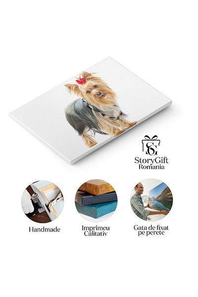 StoryGift Romania Tablou Canvas - Yorkshire Terrier: Pui Mic Cu Palarie Albastra Si Umor