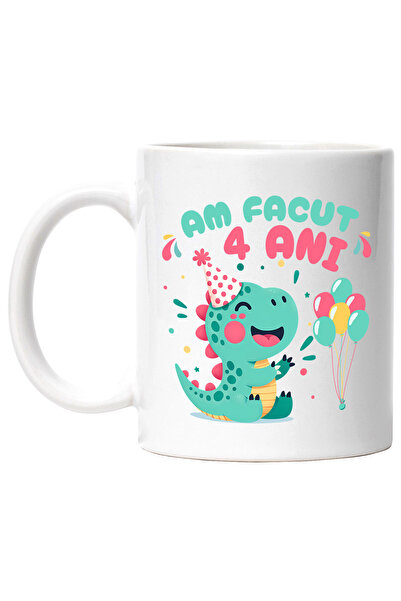 StoryGift Romania Cana cu Dinozaur Cu Coif Petrecere Si Baloane Text Am Facut...