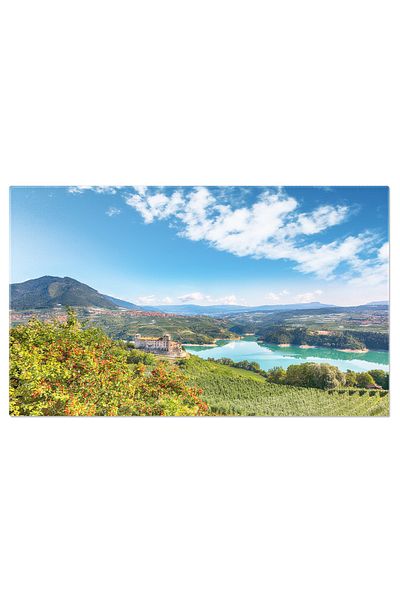 StoryGift Romania Canvas Painting Fabulous View Of Cles Castle And Santa Giustina Italy, Train, Lake, Nature, Tourist