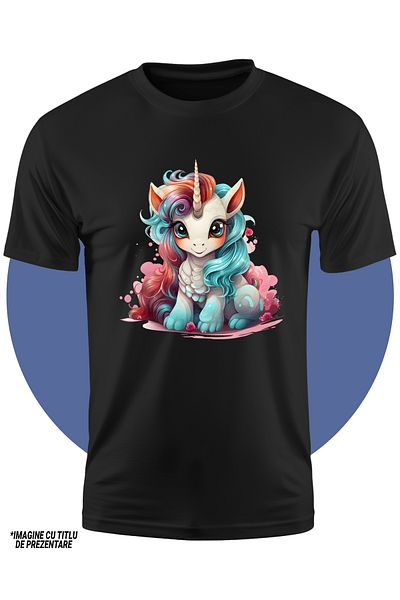 StoryGift Romania Tricou Copii Cu Un Unicorn Vesel, Ilustratie, Pete De Culoare, Floricele, Fericire, Pentru