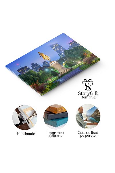 StoryGift Romania Canvas Tablou - Toamnă în Boston, Statuia lui George Washington, Grădină istorică