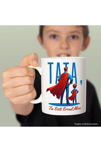 StoryGift Romania Cana Cu Tata Si Fiu Copii Familie Text Tatal Meu Eroul Meu, Dragoste, Ceramica, , Cu Maner Alb Stg
