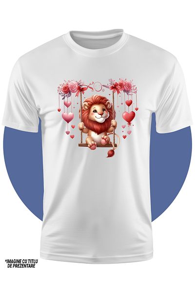 StoryGift Romania Tricou Copii Cu Un Leu Care Se Da In Leagan, Ilustratie, Inimioare, Parc, Copii, Joaca, Af