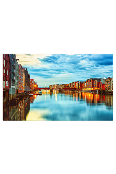 StoryGift Romania Tablou Canvas Cu Casa Traditionala Norvegiana La Apus - Arh...