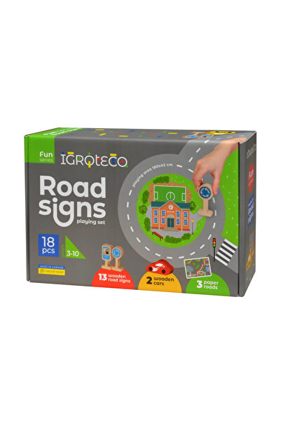 Igroteco Set de joaca din lemn - Semne de circulație 18 piese