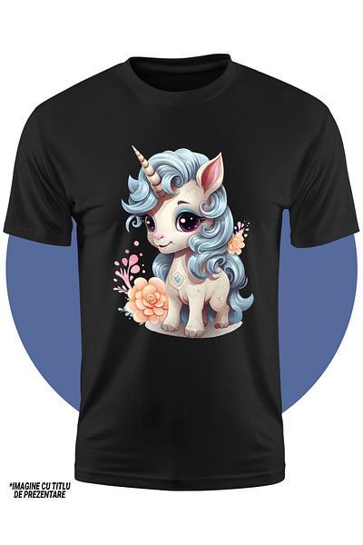StoryGift Romania Children's T-shirt with a little unicorn, illustration, cheerful, happiness, orange flowers, for co