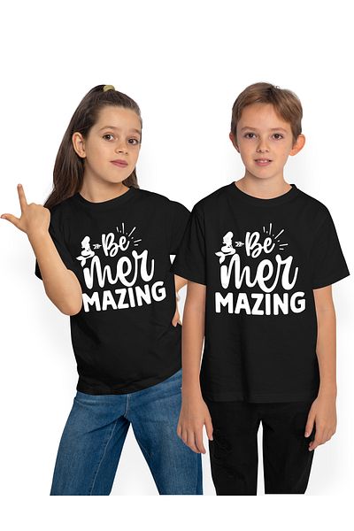 StoryGift Romania Tricou Copii Cu Sirena Si Mesajul "be Mer Mazing" - Fii Uimitoare 100% Bumbac, Unisex, Neg