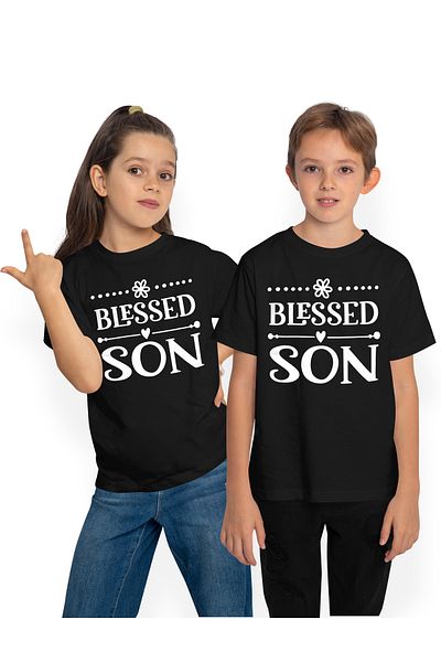 StoryGift Romania Tricou Copii Cu Textul In Engleza "blessed Son" - Fiu Binecuvantat Parinti Buni 100% Bumba