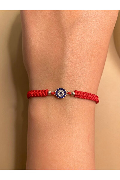 bymissmücevherat Zirkon Taşlı Nazar Boncuklu El İşi Makrome İpli Gümüş Bileklik
