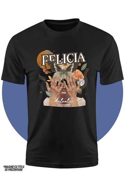 StoryGift Romania Tricou Copii Fete Cu Numele Felicia, Colaj Fata, Fluture, Flori, Cerc 100% Bumbac, Unisex,