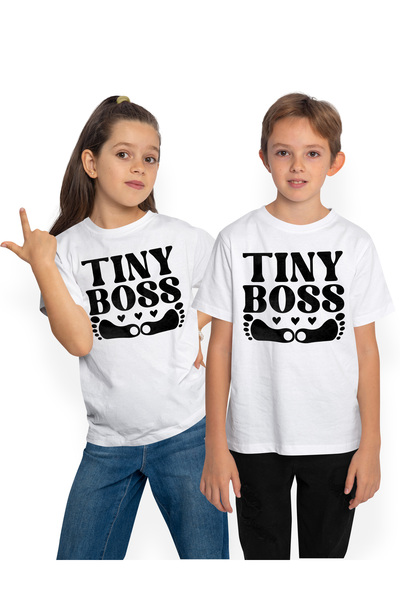 StoryGift Romania Children's T-shirt with the text in English "tiny Boss" - The Little Boss Baby Steps Childhood 100% Bu