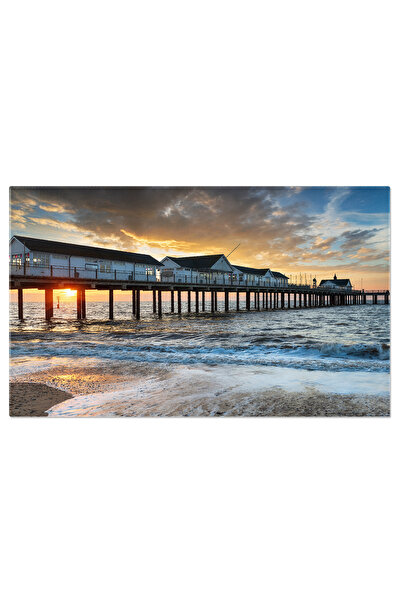 StoryGift Romania Tablou Canvas Rasrit Peste Digul Din Southwold, Dig, Southwold, Suffolk, Albastru, Peisaj. 4328