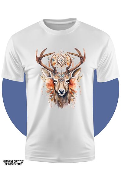 StoryGift Romania Tricou Copii Cu Un Cerb, Ilustratie, Serios, Abstract, Decorat, Simboluri 100% Bumbac, Un